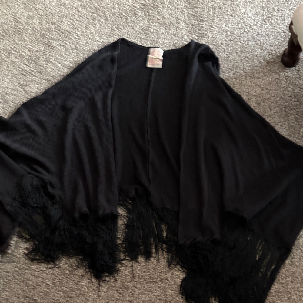 Robin K Black Fringe Poncho